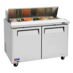 Turbo Air M3 Series MST-48-N Refrigerated Sandwich Prep Tables, Standard Top, 48-1/4(w) inch, (2)Solid Door(s), 12Cu.ft, (12)Pan(s), (2)Shelve(s), 1/3hp, Casters, 115v/60/1-ph, ETL Listed