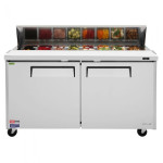 Turbo Air M3 Series MST-60-N Refrigerated Sandwich Prep Tables, Standard Top, 60-1/4(w) inch, (2)Solid Door(s), 16Cu.ft, (16)Pan(s), (2)Shelve(s), 1/3hp, Casters, 115v/60/1-ph, ETL Listed