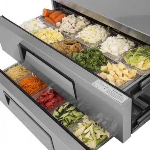 Turbo Air Super Deluxe TCBE-48SDR-E-N Chef Base Refrigerators, Extended Top, 58-5/8(w) inch, (2)Drawer(s), 7.52Cu.ft, 1/4hp, 3amps, 115v/60/1-ph, ETL Listed