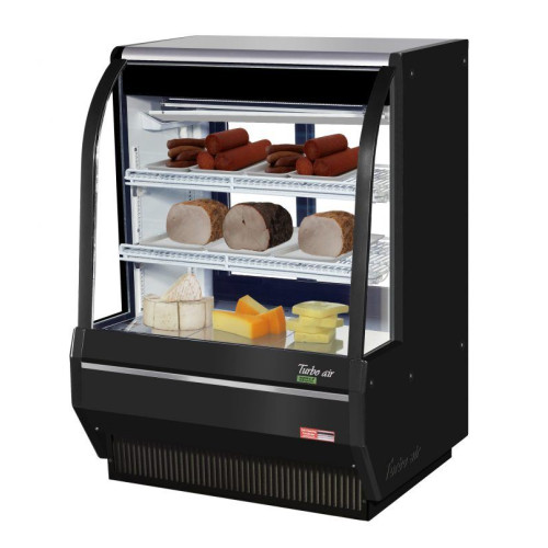 Turbo Air TCDD-36H-B-N Refrigerated Deli Case, Curved Glass, 36-1/2(w) inch, Black Exterior, 12.1Cu.ft, (2)Shelve(s), 1/3hp, 7amps, 115v/60/1-ph, ETL Listed