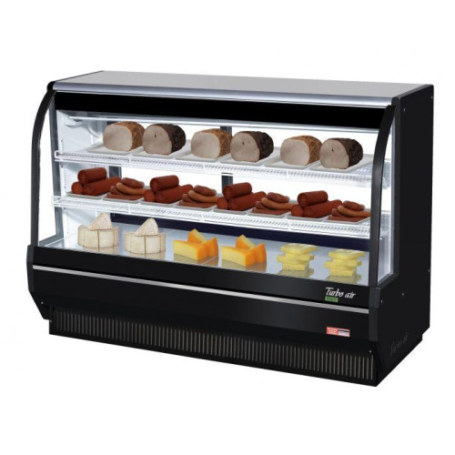 Turbo Air TCDD-72H-B-N Refrigerated Deli Case, Curved Glass, 72-1/2(w) inch, Black Exterior, 24.7Cu.ft, (2)Shelve(s), 3/4hp, 7.8amps, 115v/60/1-ph, ETL Listed