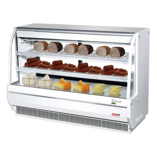 Turbo Air TCDD-72H-W-N Refrigerated Deli Case, Curved Glass, 72-1/2(w) inch, White Exterior, 24.7Cu.ft, (2)Shelve(s), 3/4hp, 7.8amps, 115v/60/1-ph, ETL Listed