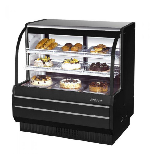 Turbo Air TCGB-48-B-N Refrigerated Bakery Cases, Curved Glass, 48-1/2(w) inch, Black Exterior, 15.6Cu.ft, (2)Shelve(s), 1/3hp, 7.5amps, 115v/60/1-ph, ETL Listed