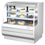 Turbo Air TCGB-48-W-N Refrigerated Bakery Cases, Curved Glass, 48-1/2(w) inch, White Exterior, 15.6Cu.ft, (2)Shelve(s), 1/3hp, 7.5amps, 115v/60/1-ph, ETL Listed