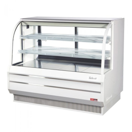 Turbo Air TCGB-60DR-W Non-Refrigerated Bakery Cases, Curved Glass, 60-1/2(w) inch, White Exterior, 19.4Cu.ft, (2)Shelve(s), 0.7amps, 115v/60/1-ph, ETL Listed