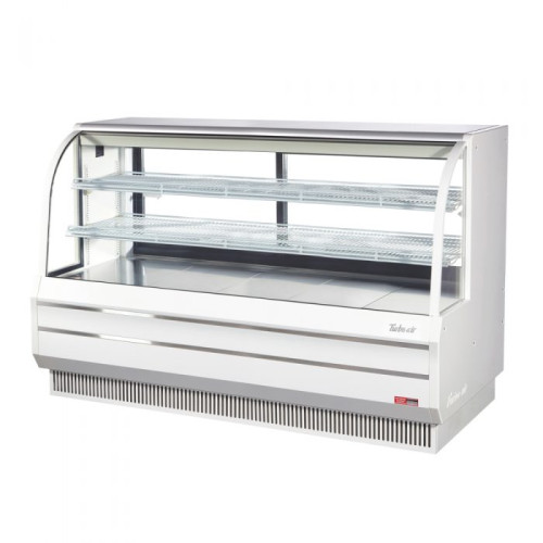 Turbo Air TCGB-72DR-W Non-Refrigerated Bakery Cases, Curved Glass, 72-1/2(w) inch, White Exterior, 23.2Cu.ft, (2)Shelve(s), 0.7amps, 115v/60/1-ph, ETL Listed