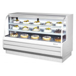 Turbo Air TCGB-72-W-N Refrigerated Bakery Cases, Curved Glass, 72-1/2(w) inch, White Exterior, 23.2Cu.ft, (2)Shelve(s), 3/4hp, 8.6amps, 115v/60/1-ph, ETL Listed