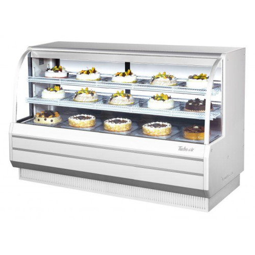 Turbo Air TCGB-72-W-N Refrigerated Bakery Cases, Curved Glass, 72-1/2(w) inch, White Exterior, 23.2Cu.ft, (2)Shelve(s), 3/4hp, 8.6amps, 115v/60/1-ph, ETL Listed