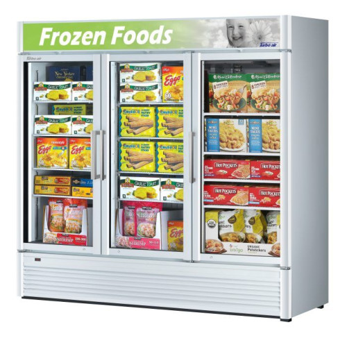Turbo Air Super Deluxe TGF-72SDW-N Freezer Merchandiser, Bottom Mount, 78(w) inch, 60.43Cu.ft Capacity, (3)Swing Glass Door(s), (12)Shelve(s), White Exterior, (2)1/2hp, 115v/60/1-ph, ETL Listed