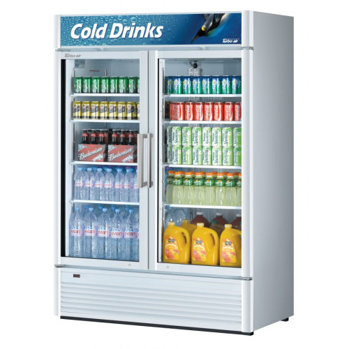 Turbo Air Super Deluxe TGM-47SDW-N Refrigerated Merchandisers, Bottom Mount, 51-1/8(w) inch, 41.71Cu.ft Capacity, (2)Swing Glass Door(s), (8)Shelve(s), White Exterior, 1/3hp, 115v/60/1-ph, ETL Listed