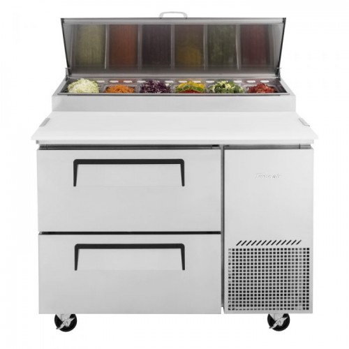 Turbo Air Supper Deluxe Series TPR-44SD-D2-N Refrigerated Pizza Prep Tables, 44(w) inch, (2)Drawers(s), 14Cu.ft, (6)Pan(s), 1/4hp, Casters, 115v/60/1-ph, ETL Listed
