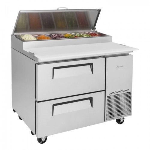 Turbo Air Supper Deluxe Series TPR-44SD-D2-N Refrigerated Pizza Prep Tables, 44(w) inch, (2)Drawers(s), 14Cu.ft, (6)Pan(s), 1/4hp, Casters, 115v/60/1-ph, ETL Listed