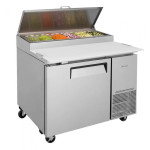 Turbo Air Supper Deluxe Series TPR-44SD-N Refrigerated Pizza Prep Tables, 44(w) inch, (1)Solid Door(s), 14Cu.ft, (6)Pan(s), (2)Shelve(s), 1/4hp, Casters, 115v/60/1-ph, ETL Listed