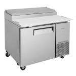 Turbo Air Supper Deluxe Series TPR-44SD-N Refrigerated Pizza Prep Tables, 44(w) inch, (1)Solid Door(s), 14Cu.ft, (6)Pan(s), (2)Shelve(s), 1/4hp, Casters, 115v/60/1-ph, ETL Listed