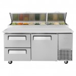 Turbo Air Supper Deluxe Series TPR-67SD-D2-N Refrigerated Pizza Prep Tables, 67-1/8(w) inch, (1)Swing Door(s), (2)Drawers(s), 20Cu.ft, (9)Pan(s), 3/8hp, Casters, 115v/60/1-ph, ETL Listed