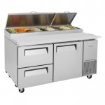 Turbo Air Supper Deluxe Series TPR-67SD-D2-N Refrigerated Pizza Prep Tables, 67-1/8(w) inch, (1)Swing Door(s), (2)Drawers(s), 20Cu.ft, (9)Pan(s), 3/8hp, Casters, 115v/60/1-ph, ETL Listed
