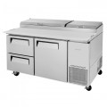 Turbo Air Supper Deluxe Series TPR-67SD-D2-N Refrigerated Pizza Prep Tables, 67-1/8(w) inch, (1)Swing Door(s), (2)Drawers(s), 20Cu.ft, (9)Pan(s), 3/8hp, Casters, 115v/60/1-ph, ETL Listed