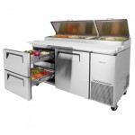 Turbo Air Supper Deluxe Series TPR-67SD-D2-N Refrigerated Pizza Prep Tables, 67-1/8(w) inch, (1)Swing Door(s), (2)Drawers(s), 20Cu.ft, (9)Pan(s), 3/8hp, Casters, 115v/60/1-ph, ETL Listed