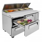Turbo Air Supper Deluxe Series TPR-67SD-D2-N Refrigerated Pizza Prep Tables, 67-1/8(w) inch, (1)Swing Door(s), (2)Drawers(s), 20Cu.ft, (9)Pan(s), 3/8hp, Casters, 115v/60/1-ph, ETL Listed
