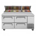 Turbo Air Supper Deluxe Series TPR-67SD-D4-N Refrigerated Pizza Prep Tables, 67-1/8(w) inch, (4)Drawers(s), 20Cu.ft, (9)Pan(s), 3/8hp, Casters, 115v/60/1-ph, ETL Listed