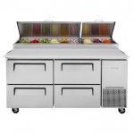 Turbo Air Supper Deluxe Series TPR-67SD-D4-N Refrigerated Pizza Prep Tables, 67-1/8(w) inch, (4)Drawers(s), 20Cu.ft, (9)Pan(s), 3/8hp, Casters, 115v/60/1-ph, ETL Listed
