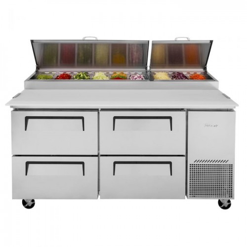 Turbo Air Supper Deluxe Series TPR-67SD-D4-N Refrigerated Pizza Prep Tables, 67-1/8(w) inch, (4)Drawers(s), 20Cu.ft, (9)Pan(s), 3/8hp, Casters, 115v/60/1-ph, ETL Listed