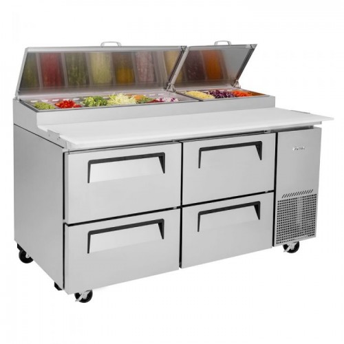 Turbo Air Supper Deluxe Series TPR-67SD-D4-N Refrigerated Pizza Prep Tables, 67-1/8(w) inch, (4)Drawers(s), 20Cu.ft, (9)Pan(s), 3/8hp, Casters, 115v/60/1-ph, ETL Listed