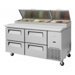 Turbo Air Supper Deluxe Series TPR-67SD-D4-N Refrigerated Pizza Prep Tables, 67-1/8(w) inch, (4)Drawers(s), 20Cu.ft, (9)Pan(s), 3/8hp, Casters, 115v/60/1-ph, ETL Listed
