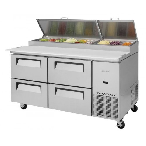 Turbo Air Supper Deluxe Series TPR-67SD-D4-N Refrigerated Pizza Prep Tables, 67-1/8(w) inch, (4)Drawers(s), 20Cu.ft, (9)Pan(s), 3/8hp, Casters, 115v/60/1-ph, ETL Listed
