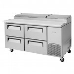 Turbo Air Supper Deluxe Series TPR-67SD-D4-N Refrigerated Pizza Prep Tables, 67-1/8(w) inch, (4)Drawers(s), 20Cu.ft, (9)Pan(s), 3/8hp, Casters, 115v/60/1-ph, ETL Listed