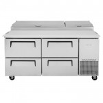 Turbo Air Supper Deluxe Series TPR-67SD-D4-N Refrigerated Pizza Prep Tables, 67-1/8(w) inch, (4)Drawers(s), 20Cu.ft, (9)Pan(s), 3/8hp, Casters, 115v/60/1-ph, ETL Listed