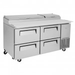 Turbo Air Supper Deluxe Series TPR-67SD-D4-N Refrigerated Pizza Prep Tables, 67-1/8(w) inch, (4)Drawers(s), 20Cu.ft, (9)Pan(s), 3/8hp, Casters, 115v/60/1-ph, ETL Listed