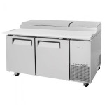 Turbo Air Super Deluxe TPR-67SD-N Refrigerated Pizza Prep Table, 67(w) inch, (2)Solid Door(s), 20Cu.ft, (9)Pan(s), 3/8hp, (4)Shelve(s), Casters, 115v/60/1-ph, ETL Listed