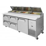 Turbo Air Supper Deluxe Series TPR-93SD-D4-N Refrigerated Pizza Prep Tables, 93-1/8(w) inch, (1)Swing Door(s), (4)Drawers(s), (2)Shelve(s), 31Cu.ft, (12)Pan(s), 2/3hp, Casters, 115v/60/1-ph, ETL Listed