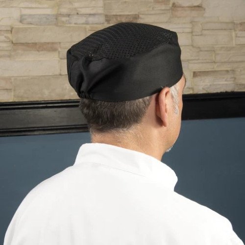 Winco CHPB-3BR Ventilated Pillbox Hats, Black, Regular Size