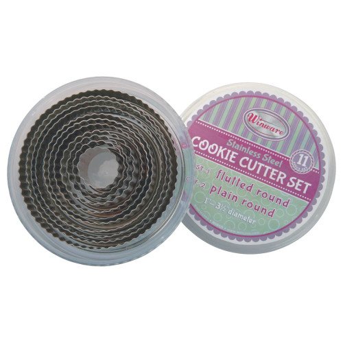 Winco CST-2 Stainless Steel Round Plain Cookie Cutter Set, (11)Piece(s), 1 to 3-1/2 (Dia) x 1(h) inch