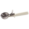 Winco ICOP-10 3.25oz One-Piece Thumb-Press Disher, Stainless Steel, White Plastic Handle, #10, 9.38(w) x 3.13(d) x 1.63 inch, NSF Listed