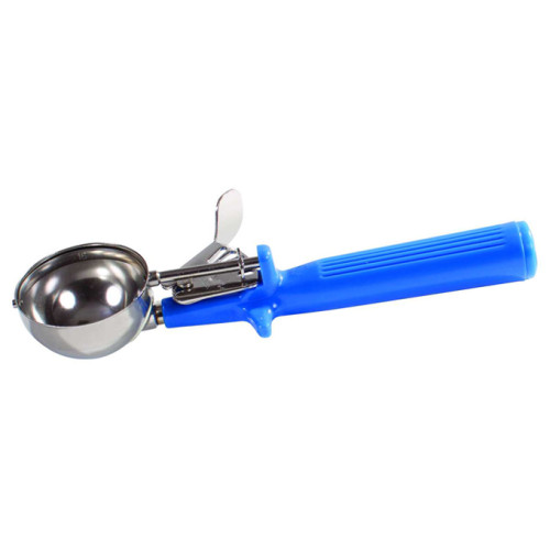 Winco ICOP-16 2oz One-Piece Thumb-Press Disher, Stainless Steel, White Plastic Handle, #16, 9(w) x 3(d) x 1.5(h) inch, NSF Listed