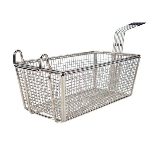 Winco FB-20 Nickel Plated Rectangular Fry Basket, Blue Plastic Handle, 13-1/4(w) x 5-5/8(d) x 5-5/8(h) inch