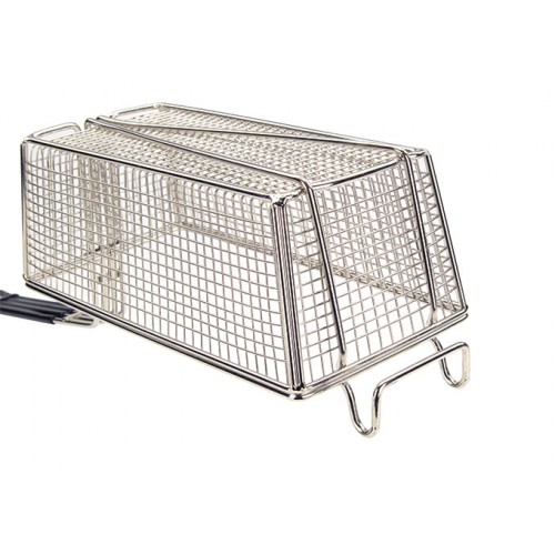 Winco FB-20 Nickel Plated Rectangular Fry Basket, Blue Plastic Handle, 13-1/4(w) x 5-5/8(d) x 5-5/8(h) inch