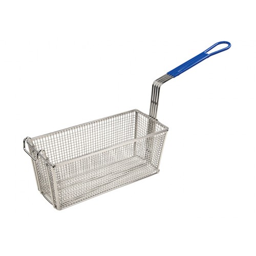 Winco FB-20 Nickel Plated Rectangular Fry Basket, Blue Plastic Handle, 13-1/4(w) x 5-5/8(d) x 5-5/8(h) inch