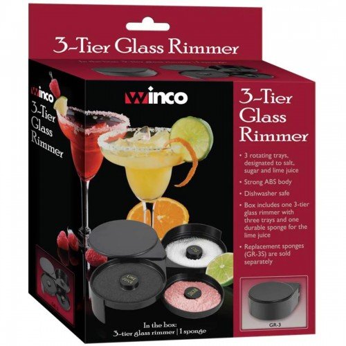 Winco GR-3 Magarita Glass Rimmers, 3-Tier, Black Plastic, Sponge