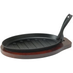 Winco ISP-3 (3)pc(s) Cast Iron Steak Platter with Gripper Handle and Wooden Underliner
