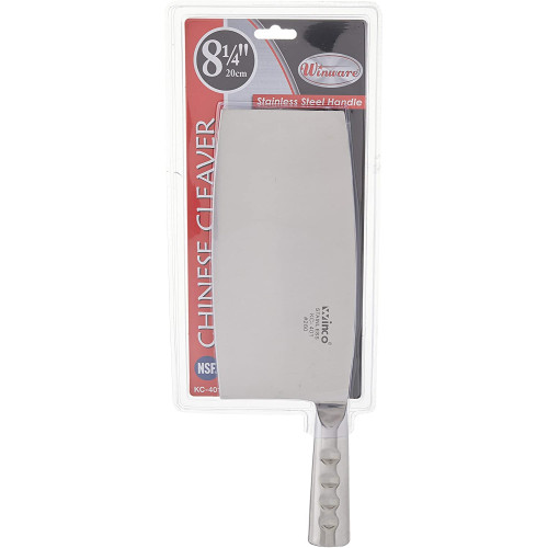 Winco KC-401 Chinese Cleaver, Stainless Steel Handle, 8-1/4(w) x 4(d) inch Blade, NSF Listed