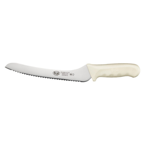 Winco KWP-92 Stäl Bread Knife, 9 inch Blade, Offset, White PP Handle, NSF Listed
