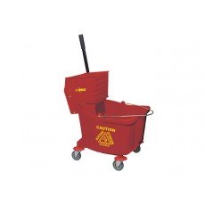 Winco MPB-36R Mop Bucket with Side-Press Wringer, 36qt, Red Plastic
