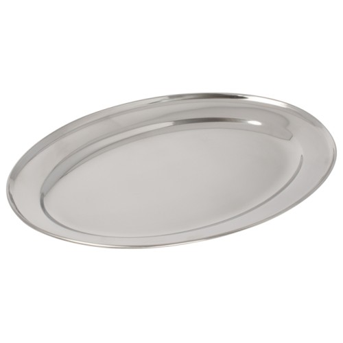 Winco OPL-14 Oval Platter, Stainless Steel, 14(w) x 9.38(d) x 1(h) inch