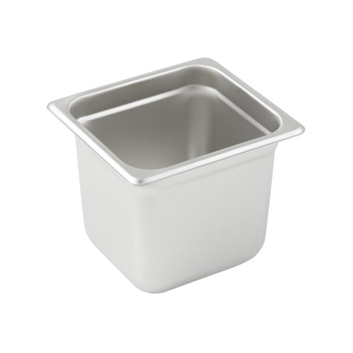 Winco SPJL-606 Sixth Size Stainless Steel Anti-Jam Steam Table Pan, 25 Gauge, 6.88(w) x 6.31(d) x 6(h) inch, NSF Listed