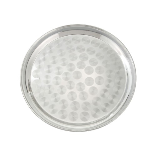 Winco STRS-16 Round Serving Tray, Swirl Pattern, Stainless Steel, 16(d) x 1(h) inch
