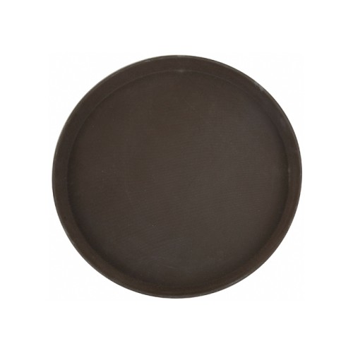 Winco TRH-16 Easy-Hold Round Rubber-Lined Plastic Tray, Brown, 16(w) x 16(d) x 0.88(h) inch, NSF Listed